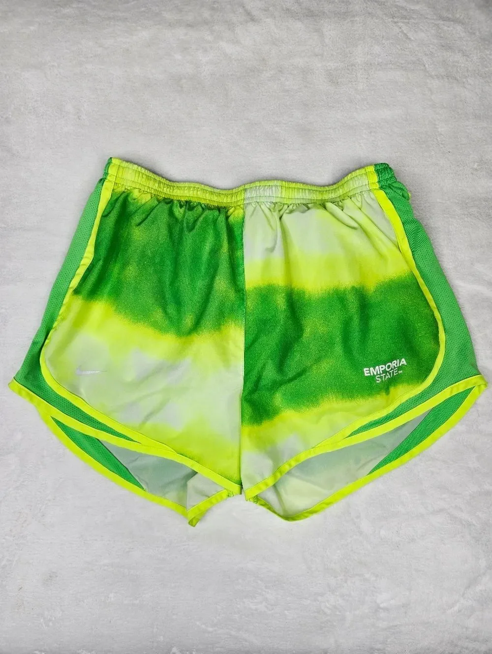 Nike Dri-FIT Emporia State Running Shorts Neon Green Tie Dye Athletic Size M